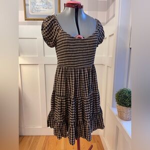Black and Tan Gingham Puff Sleeve Dress Size Medium